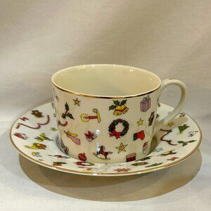 Vintage Taitu Noel Teacup and Saucer Set by Emilio Bergamin Made in Italy 1986